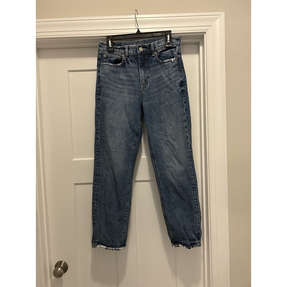 American Eagle Jeans Super High Rise Straight Women Dark Wash Denim Sz 6 Short